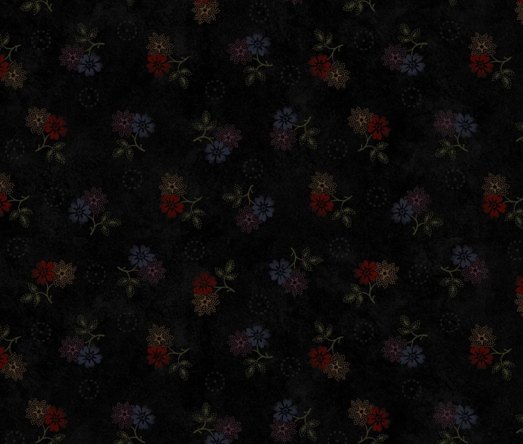 Marucs Fabrics - Pam Buda - Primitive Traditions - Faded Blooms Black
