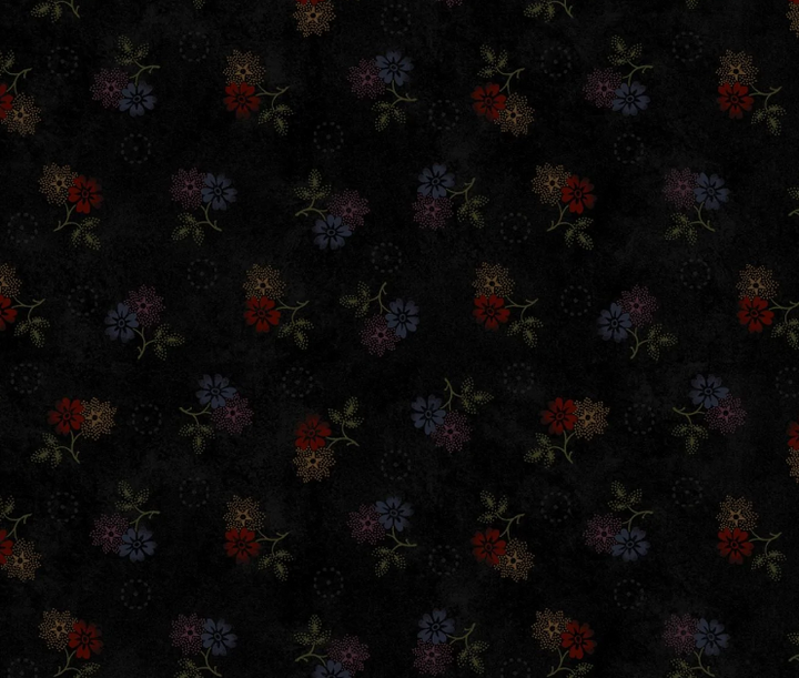 Marucs Fabrics - Pam Buda - Primitive Traditions - Faded Blooms Black