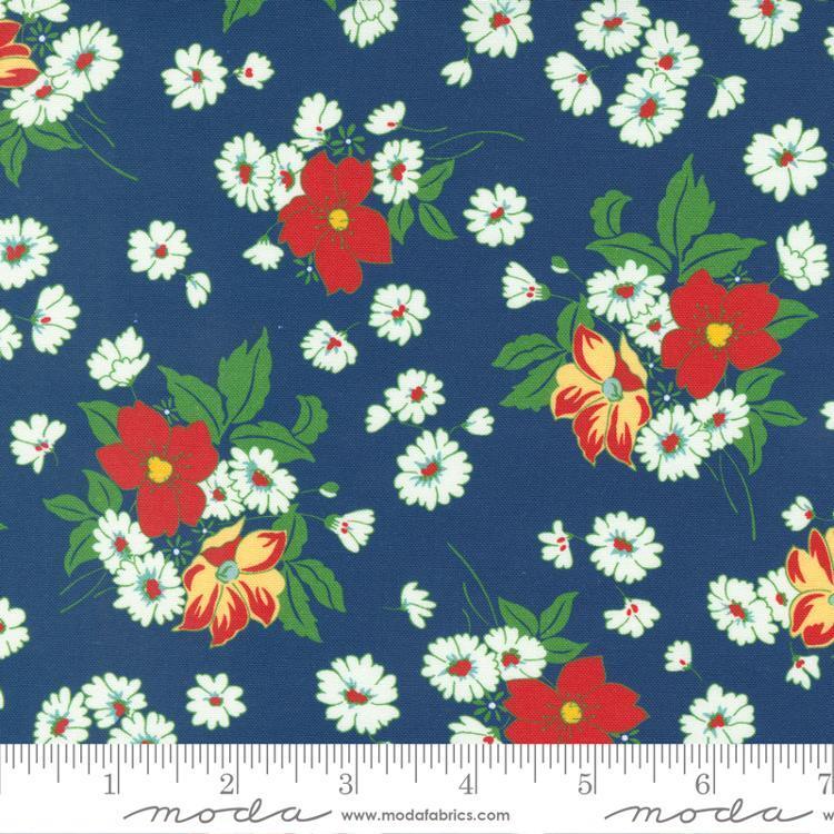 Moda - Sweet Melodies - Navy Medium Floral Feedsack