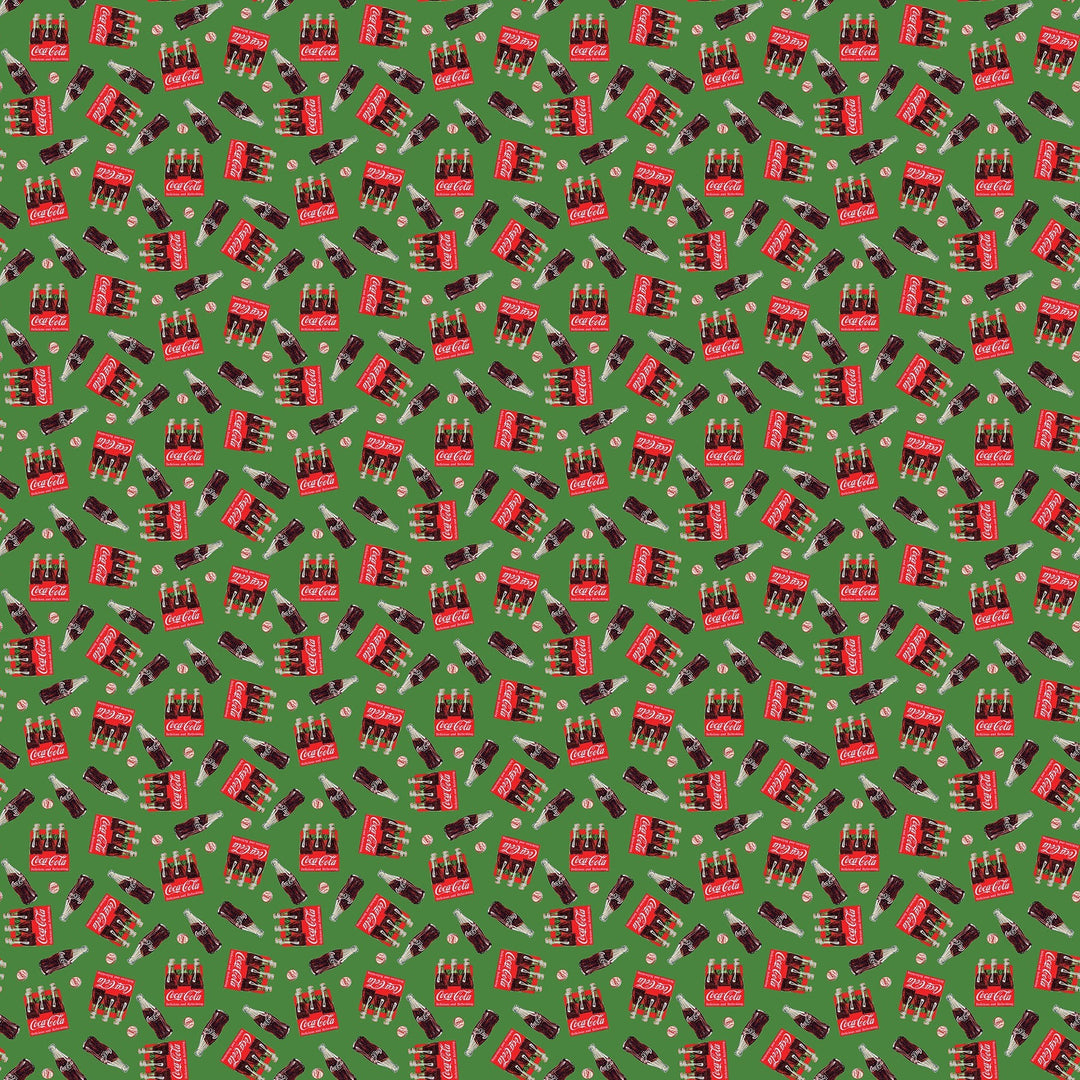 Northcott - Coca Cola Christmas Tossed Crate Green