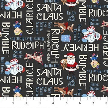 Northcott - Rudolph The Red Nosed Reindeer - Phrases - Charcoal