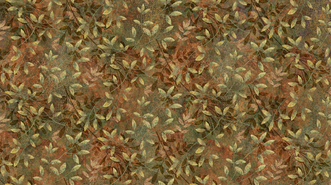 Northcott  - Stonehenge Organics - Leaves Dk Rust Multi