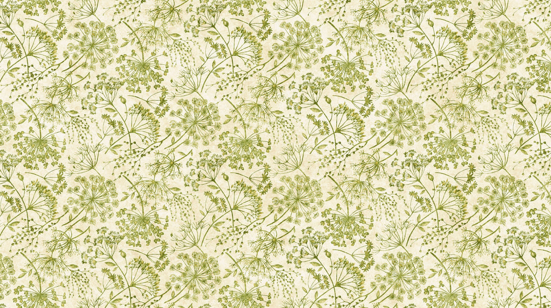 Northcott - Stonehenge Organics - Queen's Anne Lace Cream/green