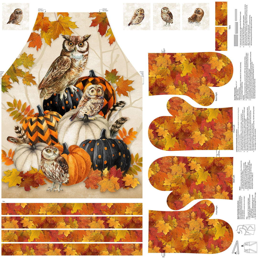 Panel - Northcott - Night Owl Apron -Beige multi