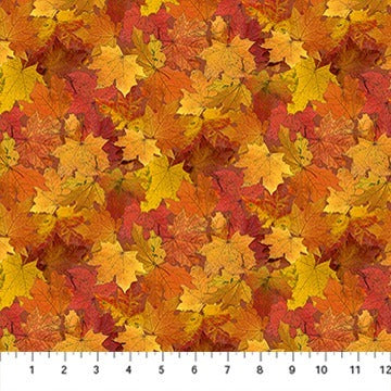 Northcott - Night Owl  - Leaves - Orange  multi