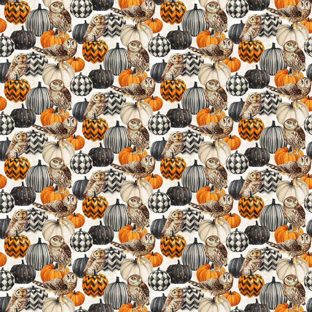 Northcott - Night Owl  - Owl and Pumpkins - Cream multi