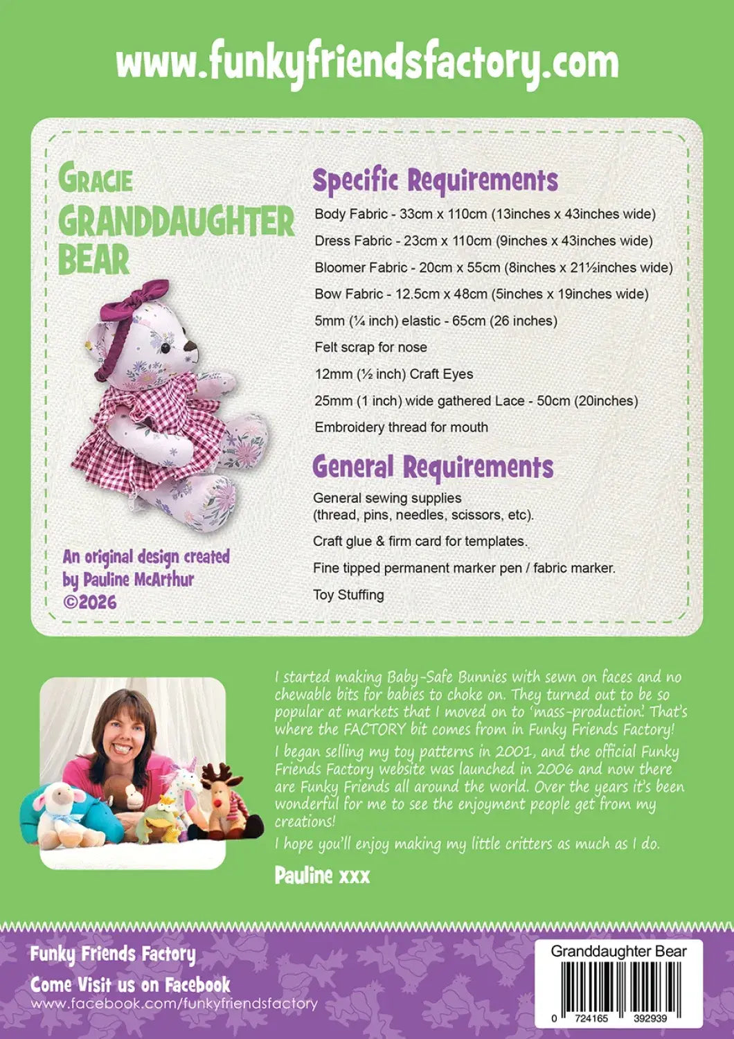 Pattern - Funky Friends Factory - Gracie GRANDDAUGHTER Bear