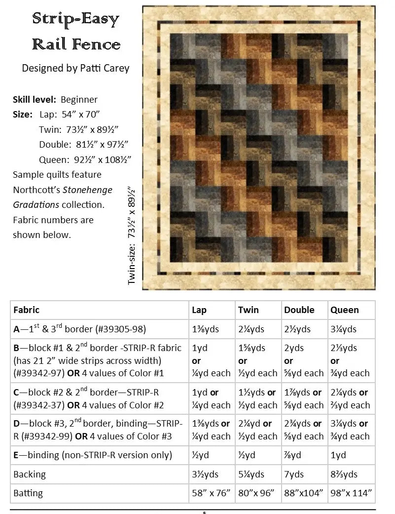 Pattern - Pattis Patchwork - Strip-Easy Rail Fence