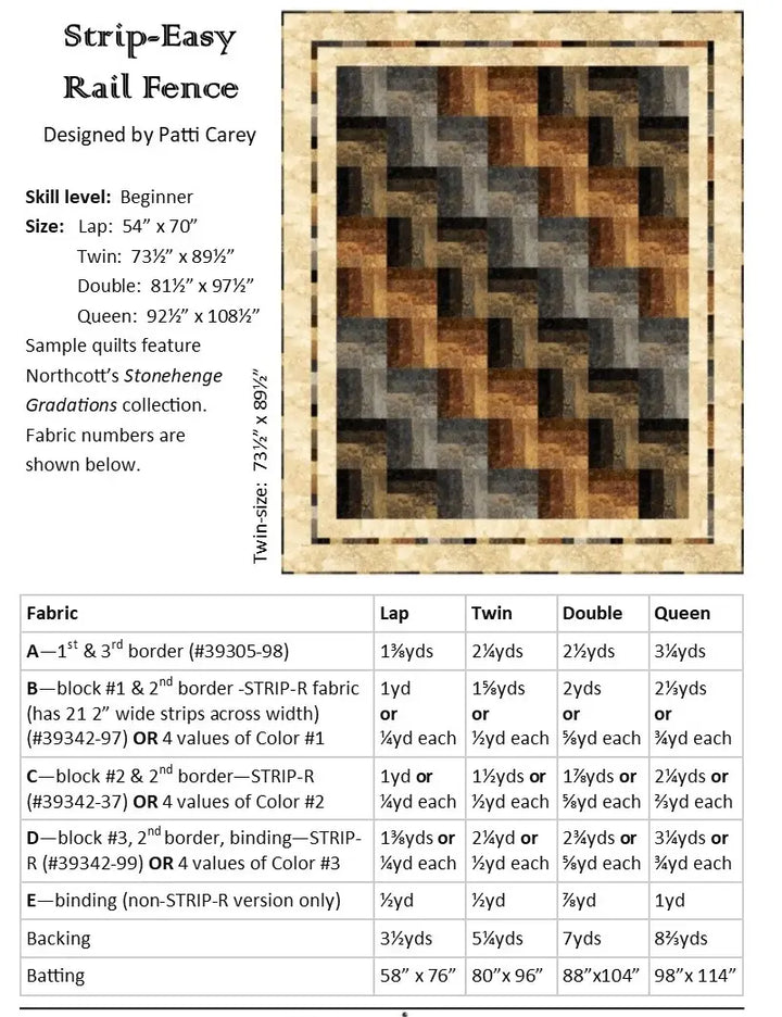 Pattern - Pattis Patchwork - Strip-Easy Rail Fence