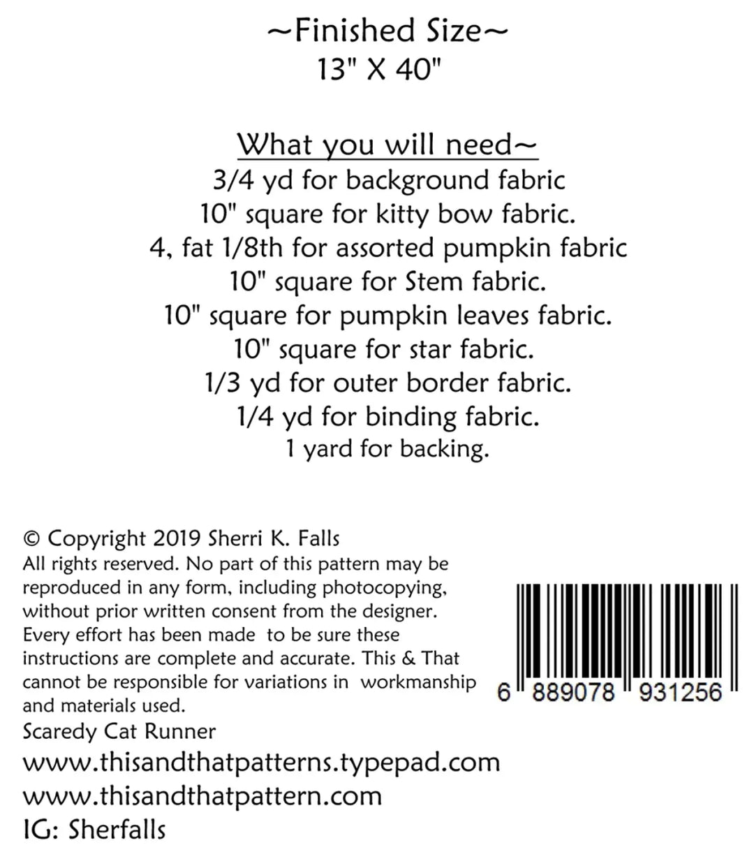 Pattern - This and That - Scaredy Cat Table Runner