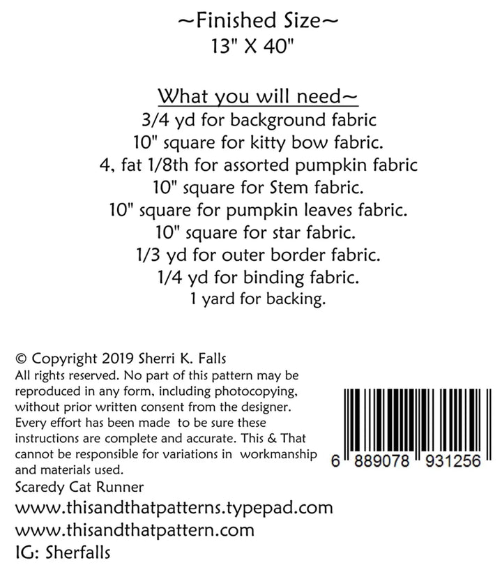 Pattern - This and That - Scaredy Cat Table Runner