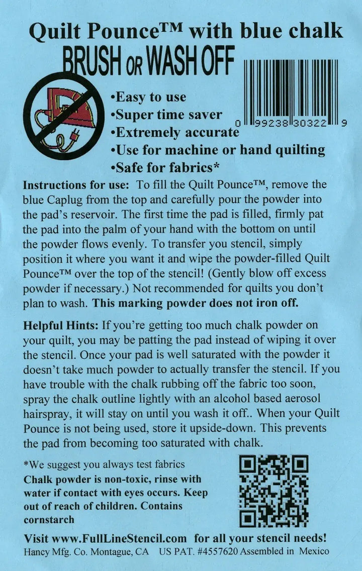 Pounce - Hancy Creations - Stencil Chalk Transfer Quilt Pounce Pad Blue