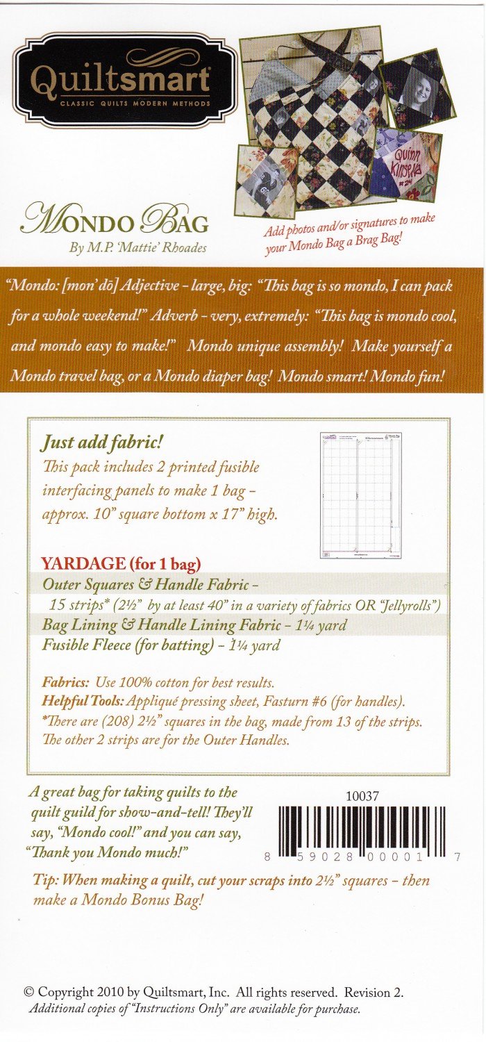 Pattern - Quilt Smart - Mondo Bag Fun Pack