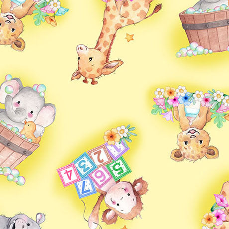 Quilting Treasures - Little Ones - Baby Animal Toss Yellow