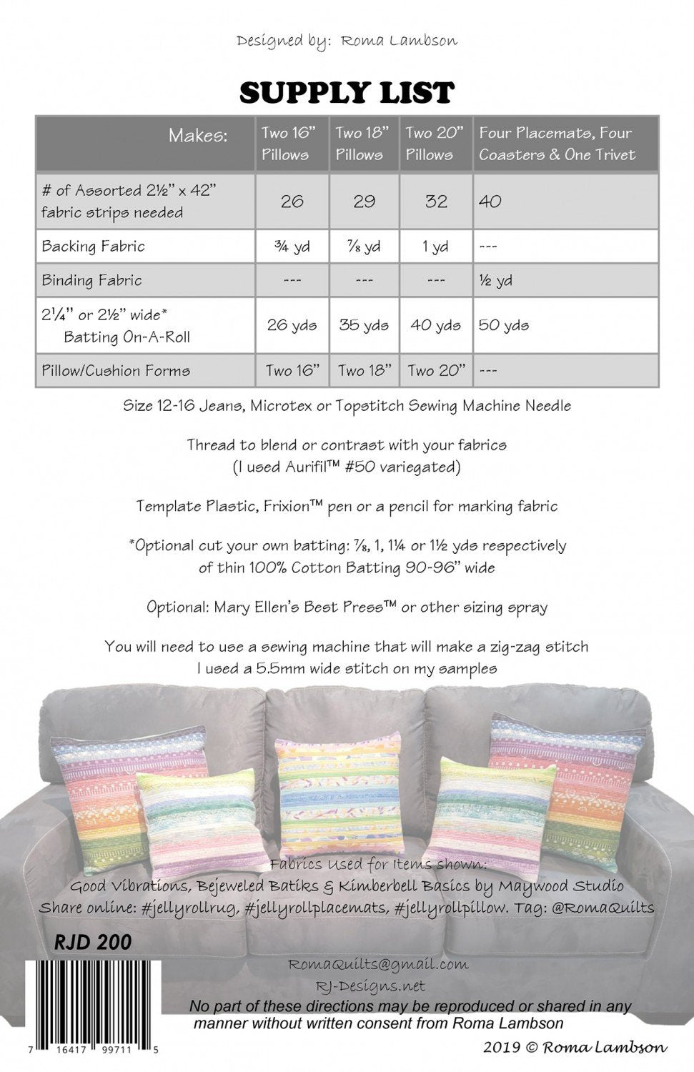 Pattern - RJ Designs - Pillows & Placemats