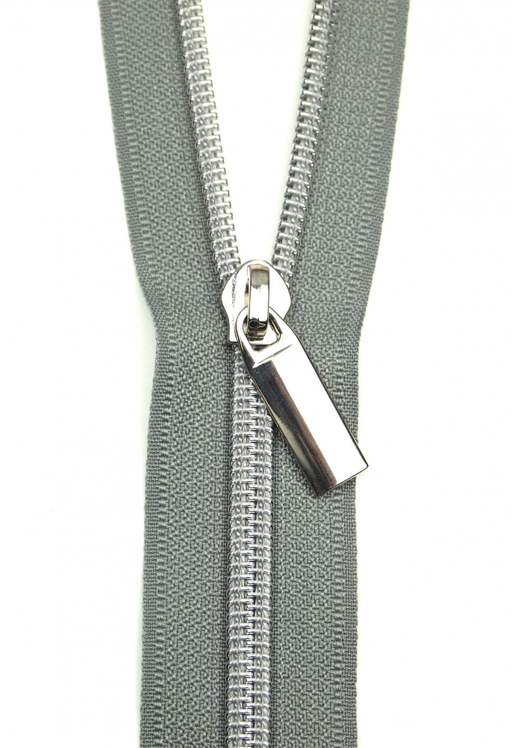 Zipper 3 Yards with 9 pulls - Grey #5 Nylon Nickel Coil