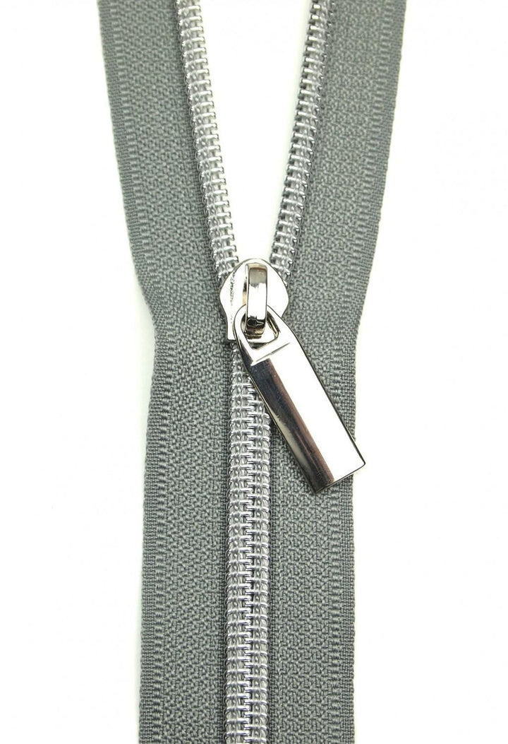 Zipper 3 Yards with 9 pulls - Grey #5 Nylon Nickel Coil