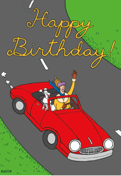 Greeting Card - Dog Riding Shotgun Birthday Card