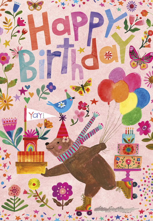 Greeting Card - Happy Birthday - Pink with Bears