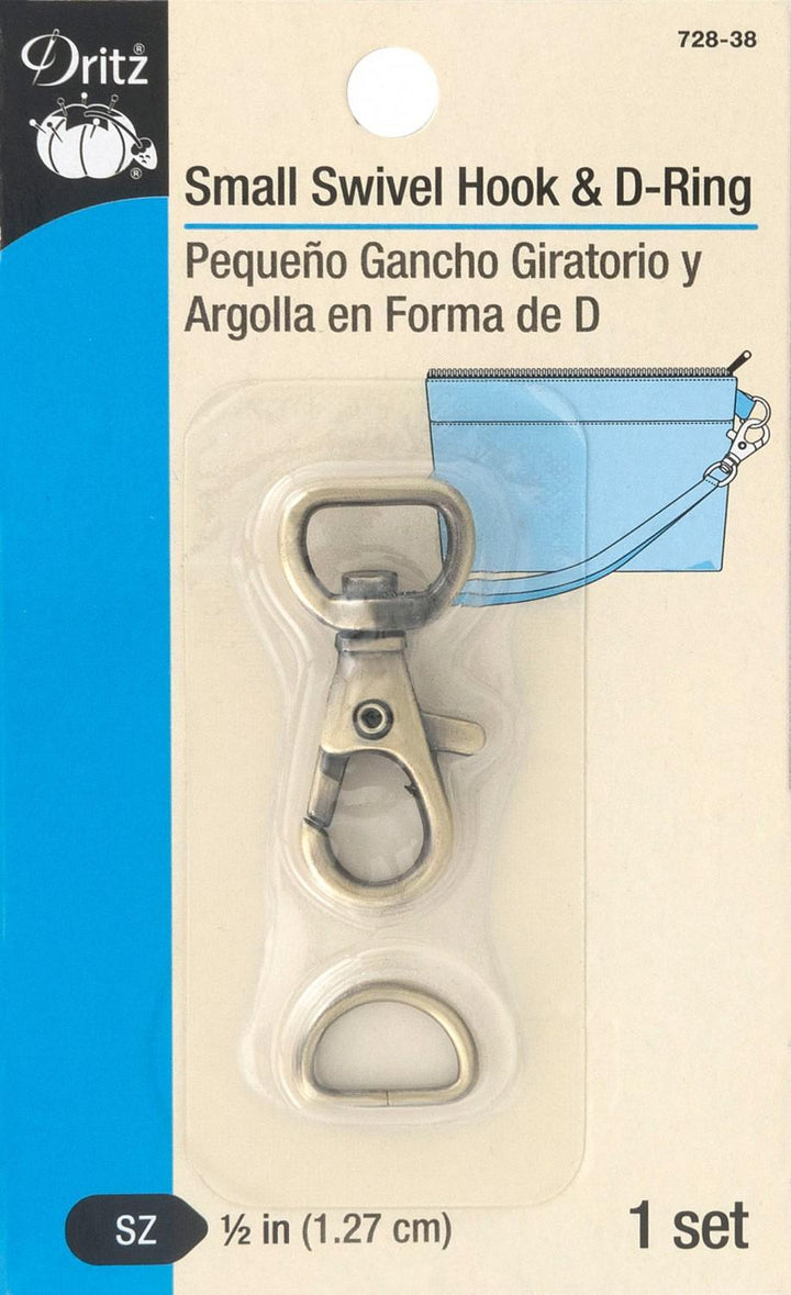 Dritz - Small Swivel Hook and D-Ring Antique Brass