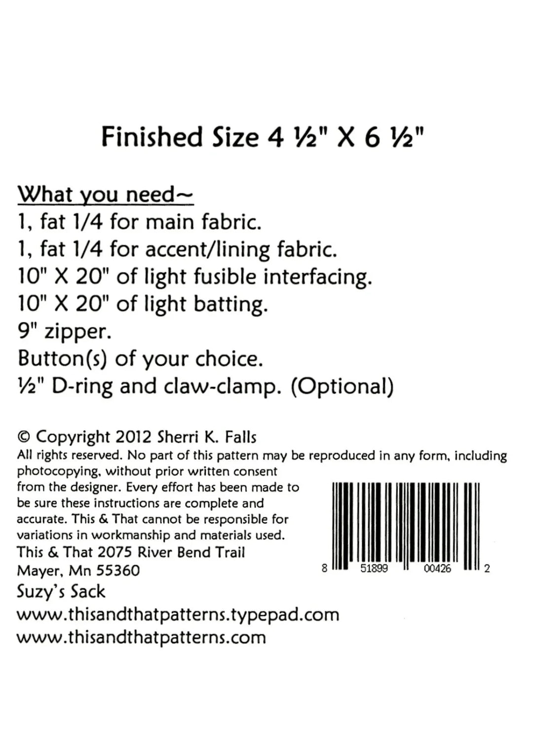 Pattern - Little Scraps - Suzy's Sack