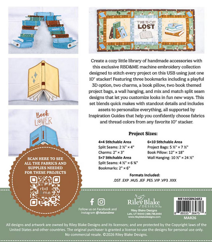 USB - Riley Blake - Stitch Your Book Nook - Machine Embroidery USB