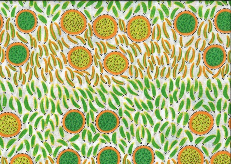 M&S Textiles - Aboriginal - Wild Seeds and Bush Tucker White Orange