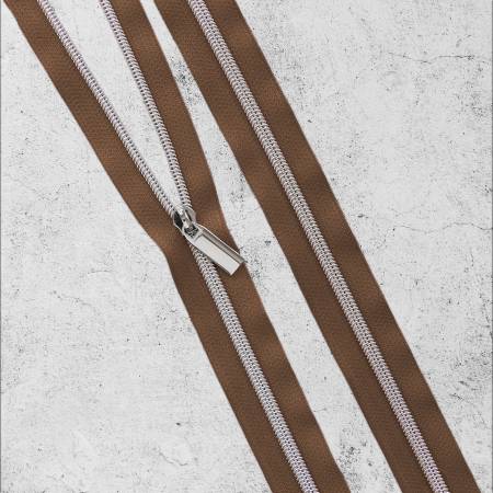 Zipper 3 Yards with 9 pulls - Sallie Tomato - Brown Nickel