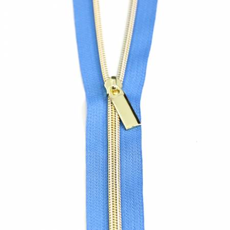 Zipper 3 Yards with 9 pulls - Sallie Tomato - Blue Jean #5 Nylon Gold Coil