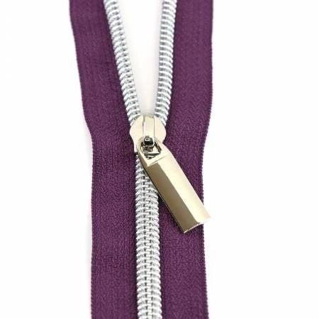 Zipper 3 Yards with 9 pulls - Purple #5 Nylon Nickel Coil
