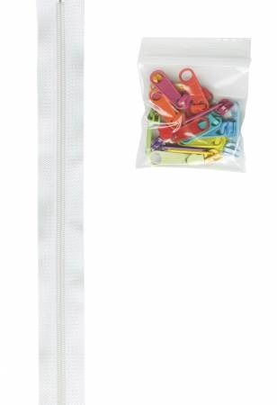 Zipper - 4 yards of 16mm #4.5 zipper chain and 16 Ex-Large Pulls White with 16 Mult pulls