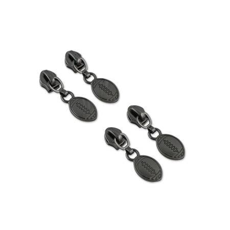 Zipper Pulls - Four Football Zipper Pulls Gunmetal