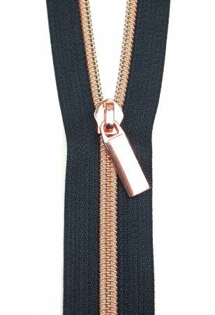 Zipper - Sallie Tomato - Navy #5 Nylon Rose Gold Coil Zippers: 3 Yards with 9 Pulls