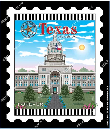 Zebra - Mini Postage Stamp - Texas